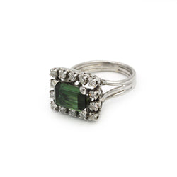White gold ring with diamonds and Tourmaline