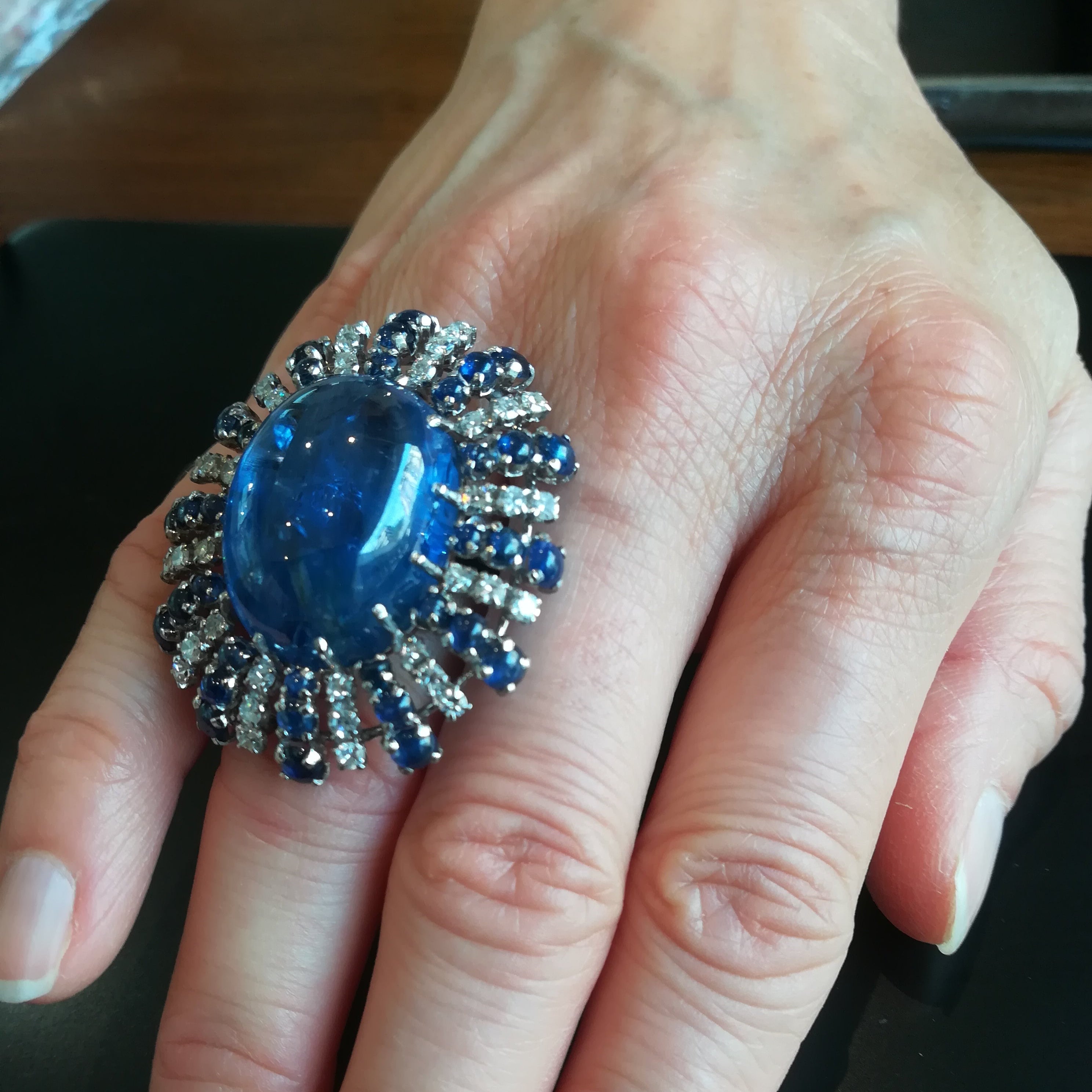 Cocktail Ring in White Gold, Sapphires, and Diamonds