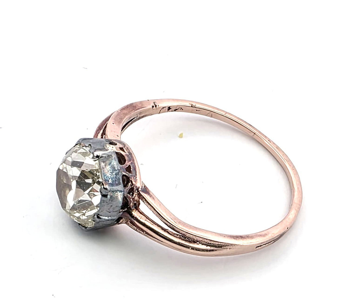 Bague Solitaire en or rose, argent et diamant