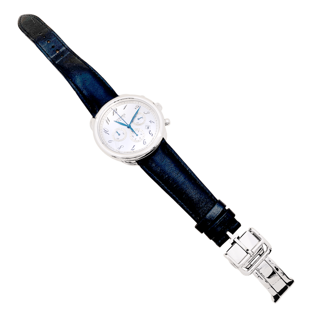 Montre Hermès, "Arceau Chronographe", acier, cuir.