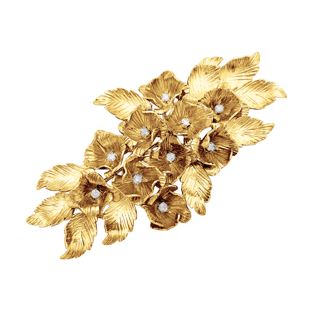 Broche "Fleurs", or jaune et diamants.