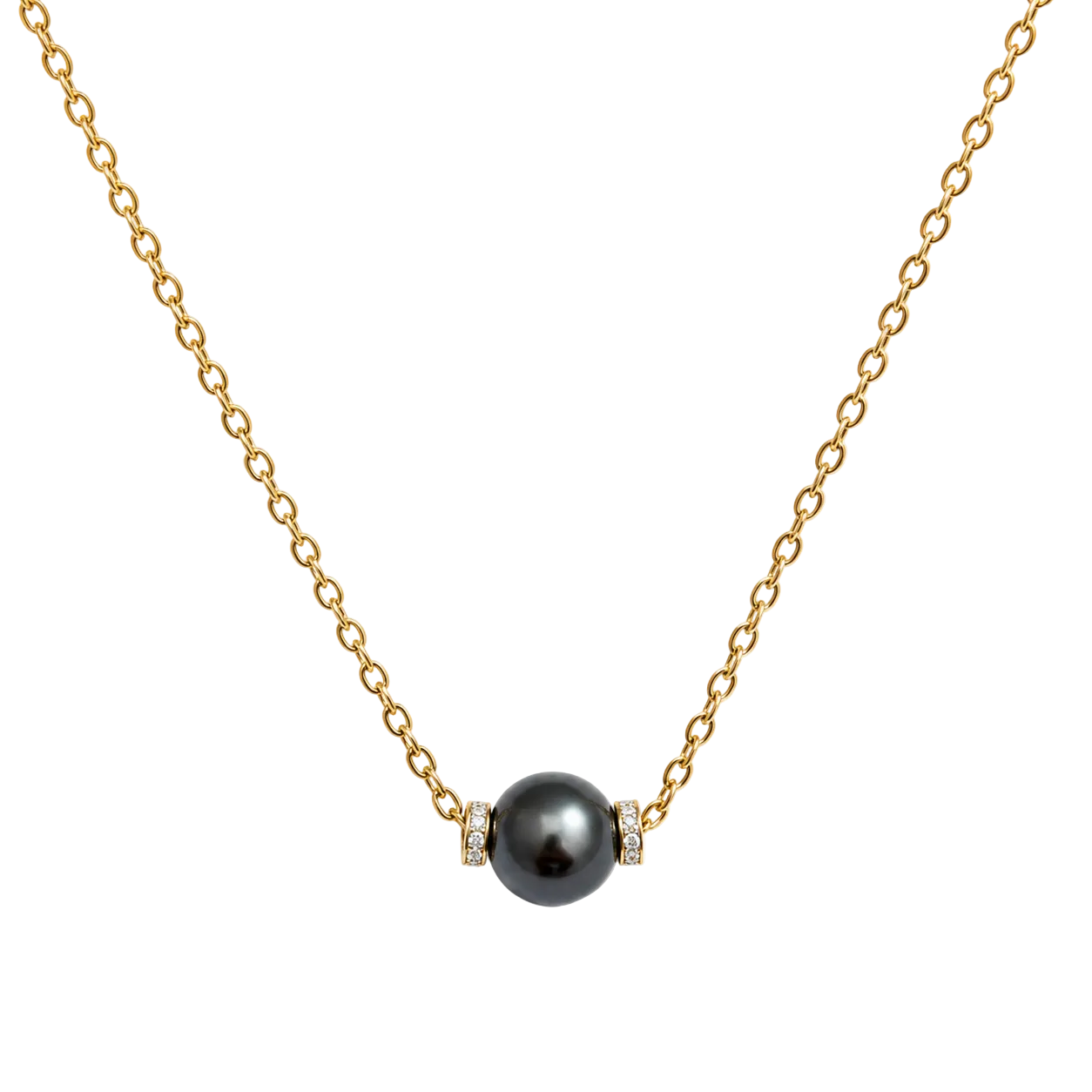 Yellow Gold Necklace with Pendant, Pearl, and Diamonds
