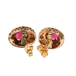 Yellow Gold Stud Earrings with Pearls and Rubies