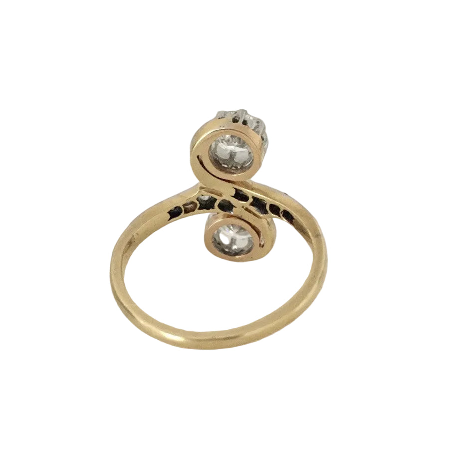 Bague Toi & Moi en or jaune, platine et diamants