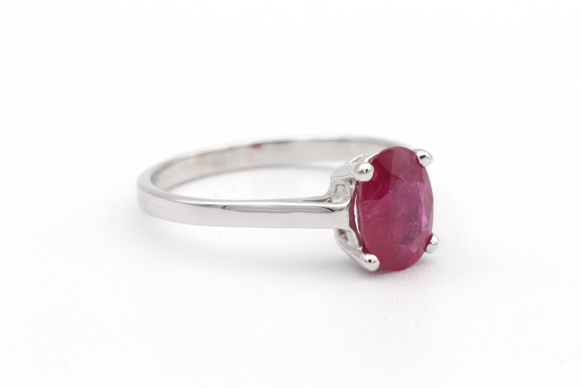 White Gold Solitaire Ring with Ruby