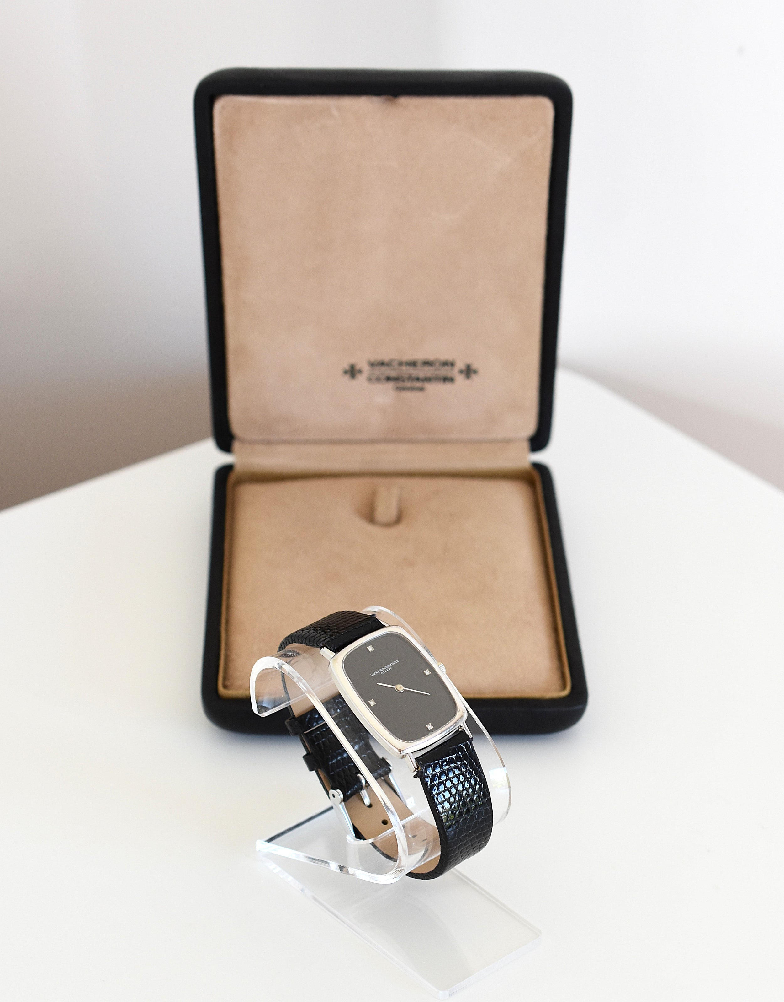 VACHERON CONSTANTIN watch in white gold, stainless steel, leather, Onyx, and Diamonds