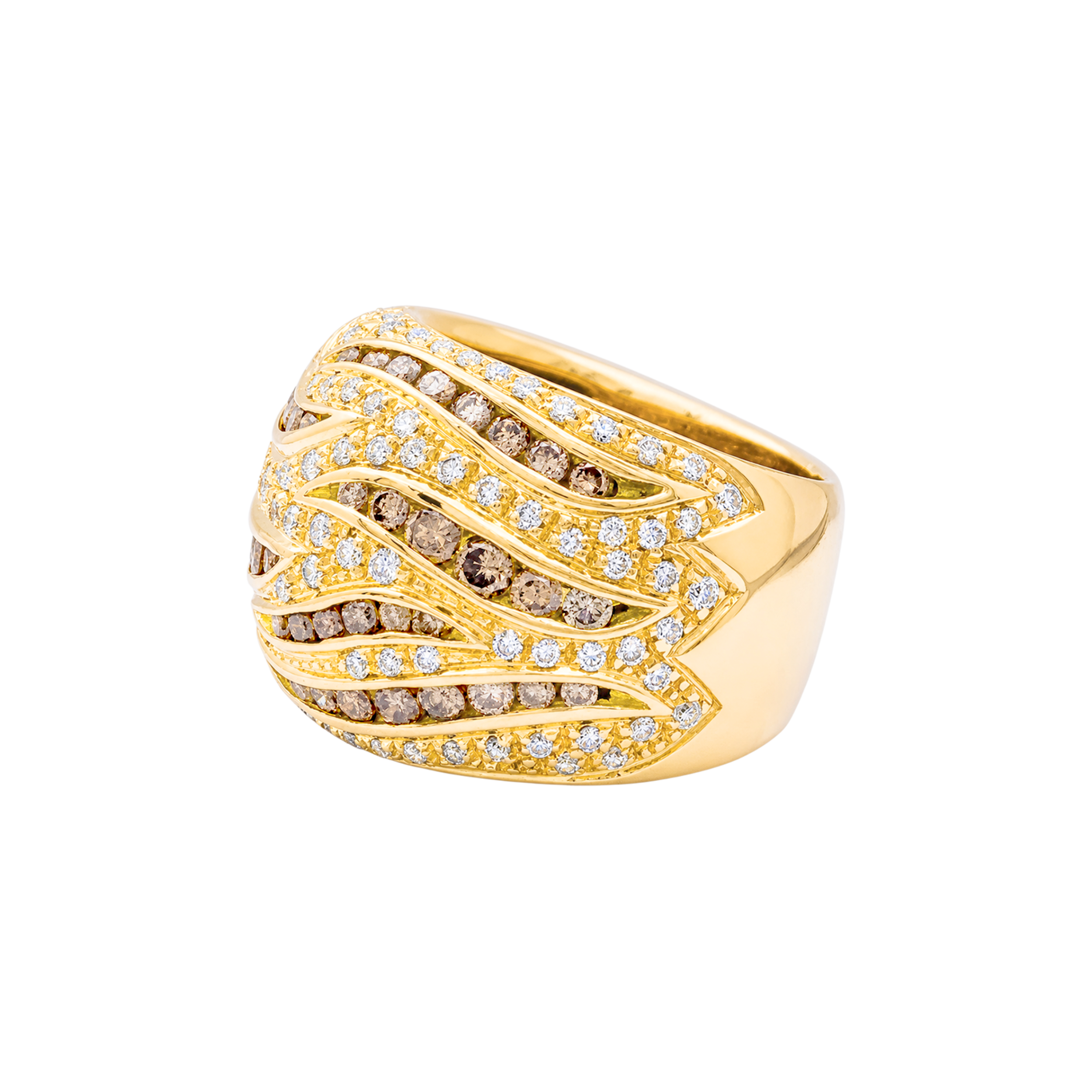 Bague Damiani en or jaune, pavage diamants, diamants bruns.