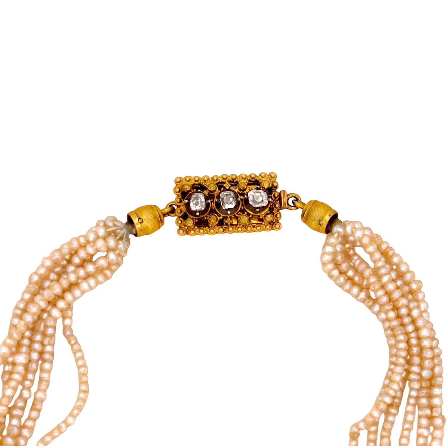Yellow gold Necklace with Pearls and Diamonds