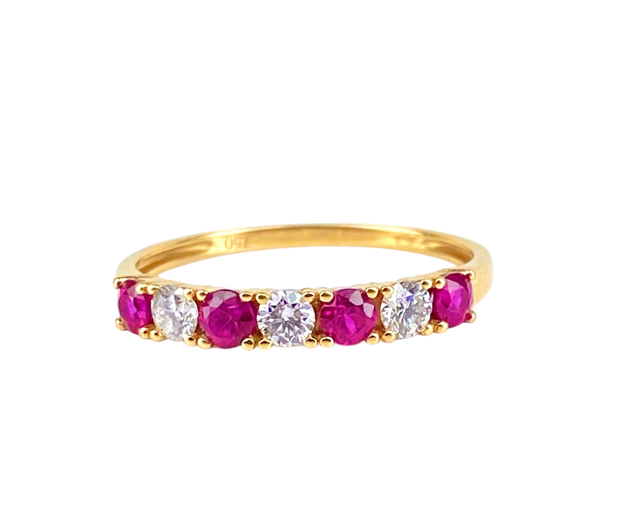Yellow Gold Wedding Band with Rubies and Diamonds
