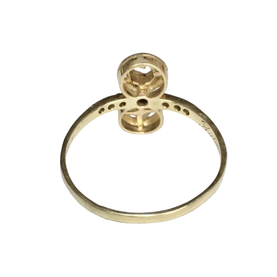 Bague Toi & Moi en or jaune, platine, perle et diamants