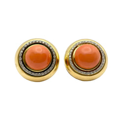 Boucles d'oreilles Clips en or jaune, corail et diamants