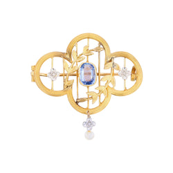 Broche Pendentif en or jaune, perle et diamants