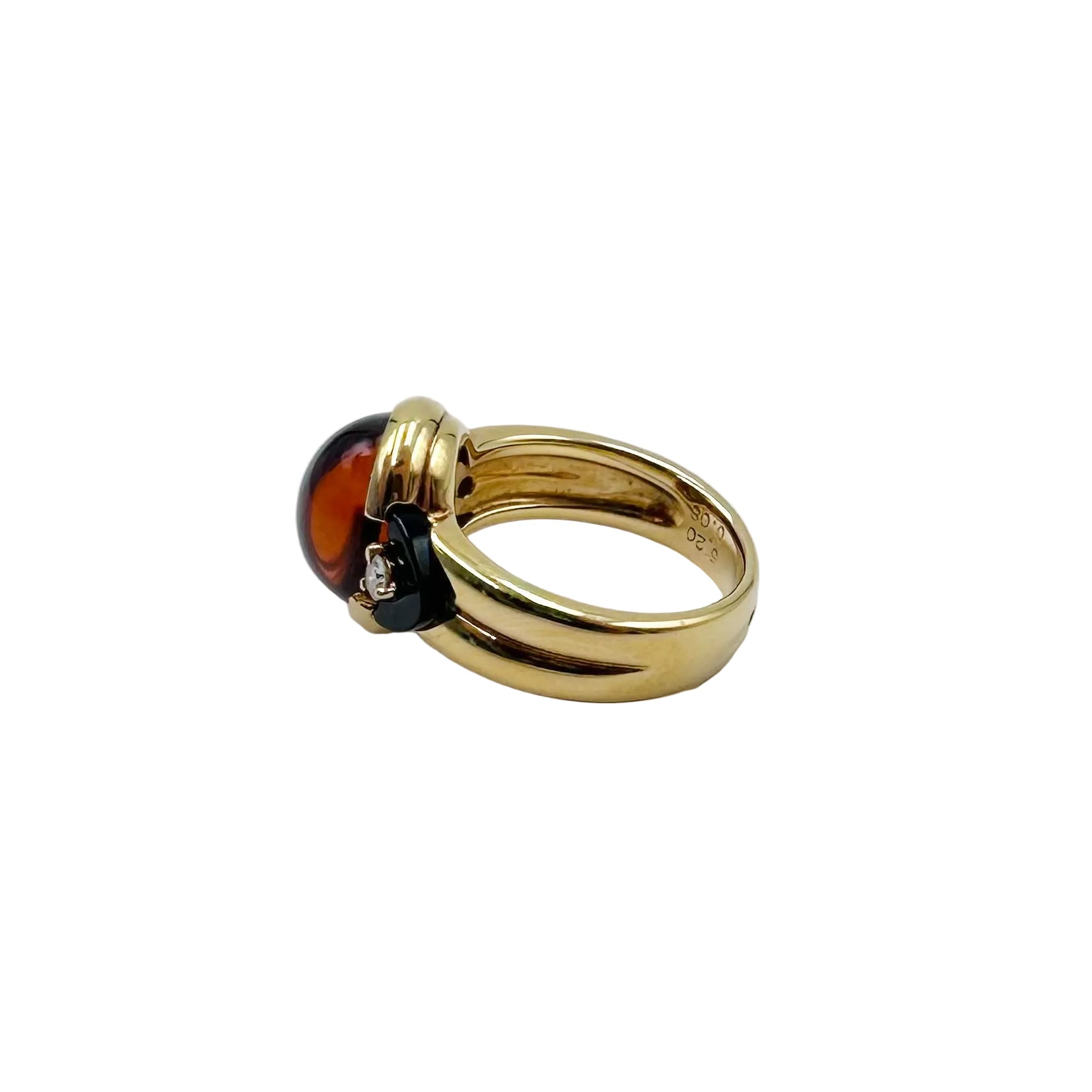 Solitaire Ring in yellow gold, citrine, onyx and diamonds