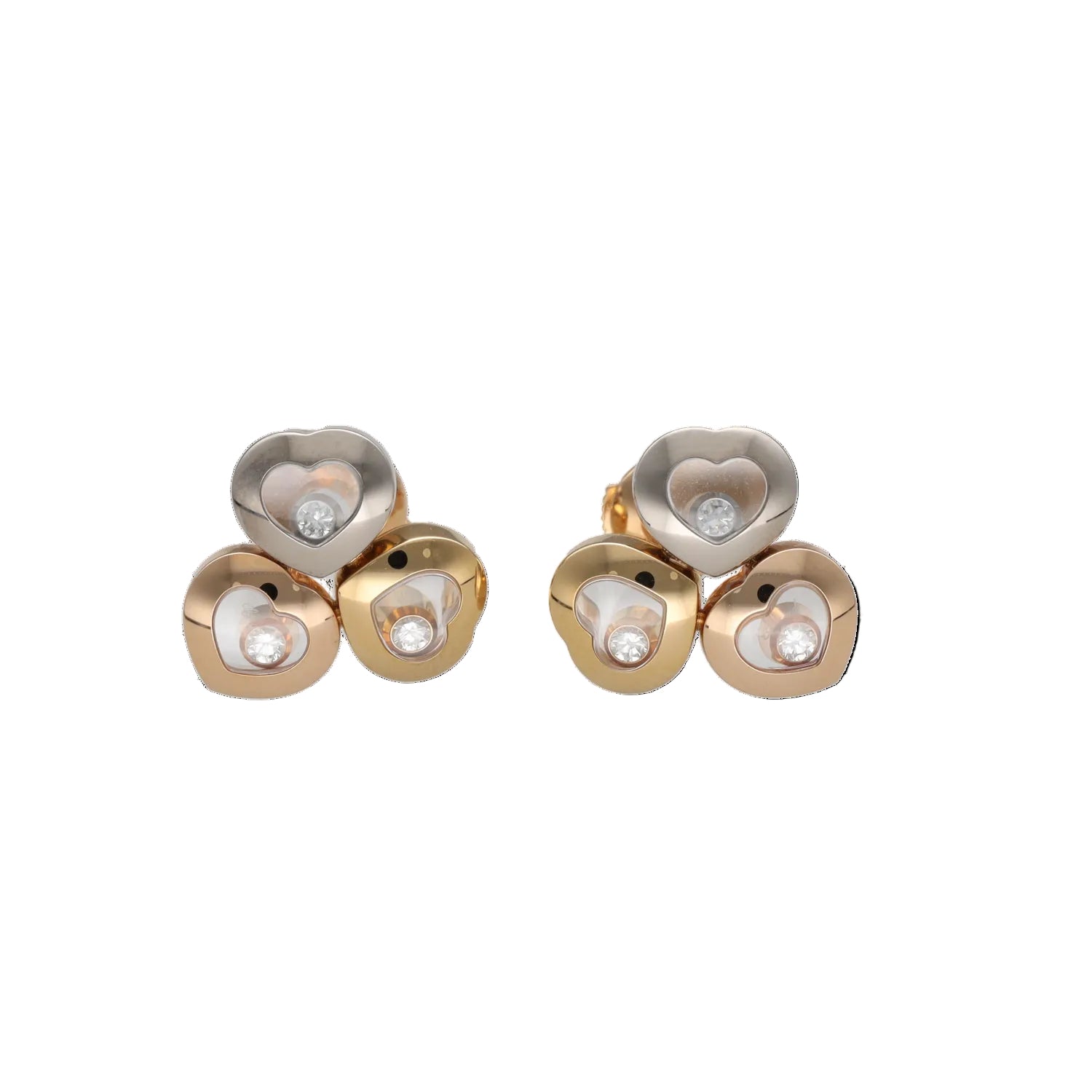 CHOPARD "Happy Curve" Earrings in white gold, yellow gold, rose gold, and diamonds