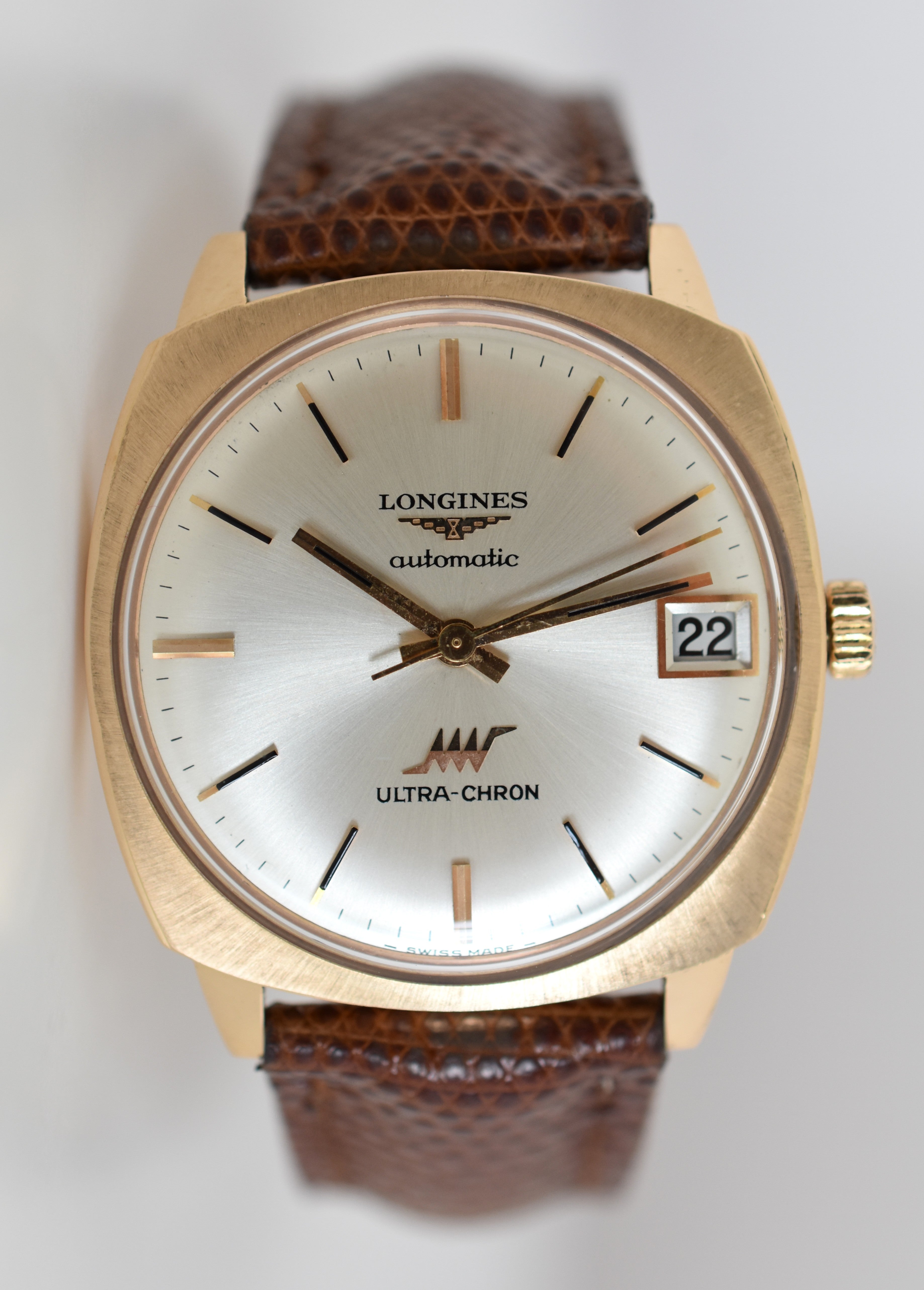 Watch LONGINES "Ultra Chron" in yellow gold, silver and leather