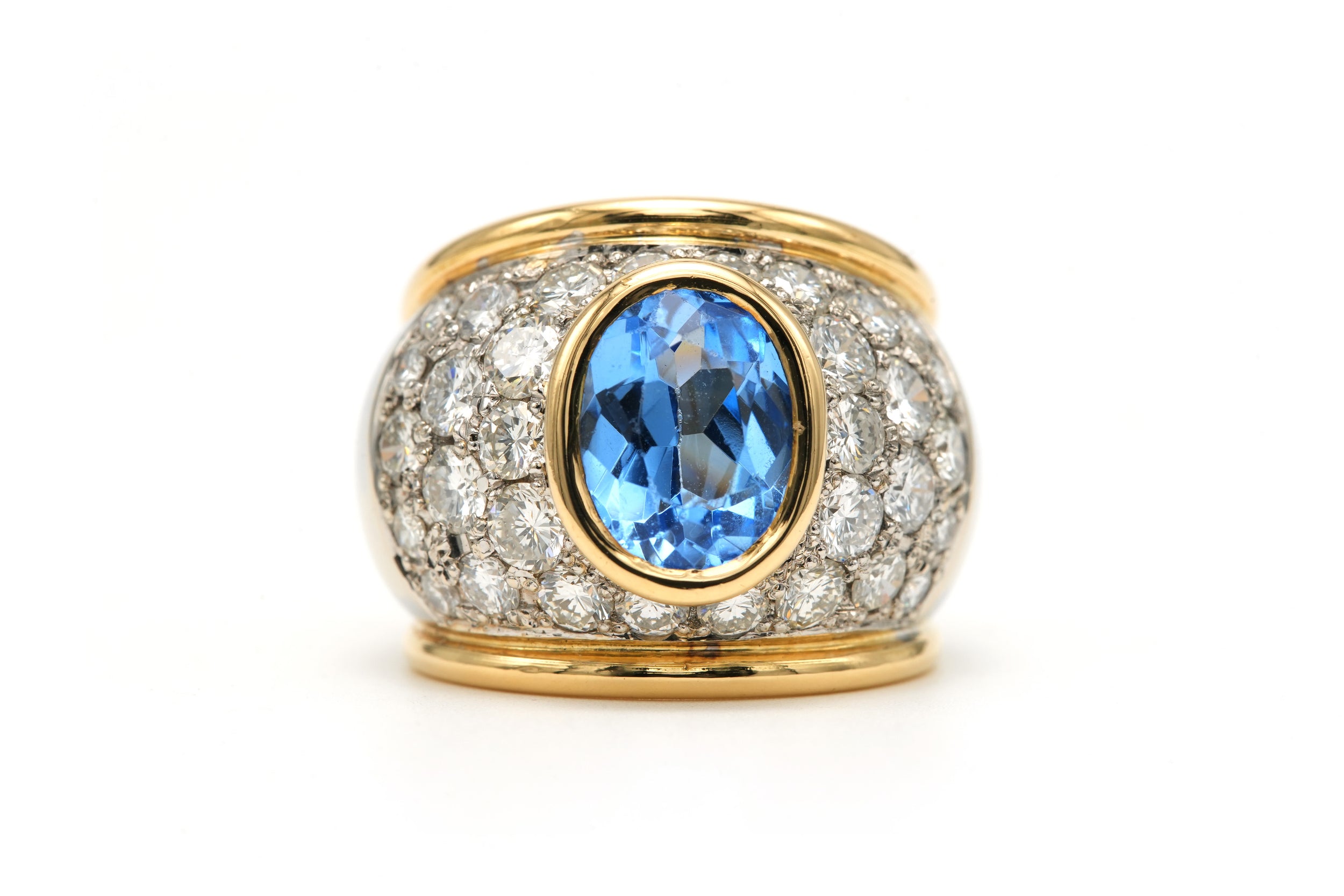Bague Cocktail en or blanc, or jaune, topaze et diamants
