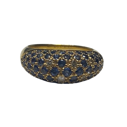 POIRAY Bangle Ring in yellow gold, sapphires, and diamonds
