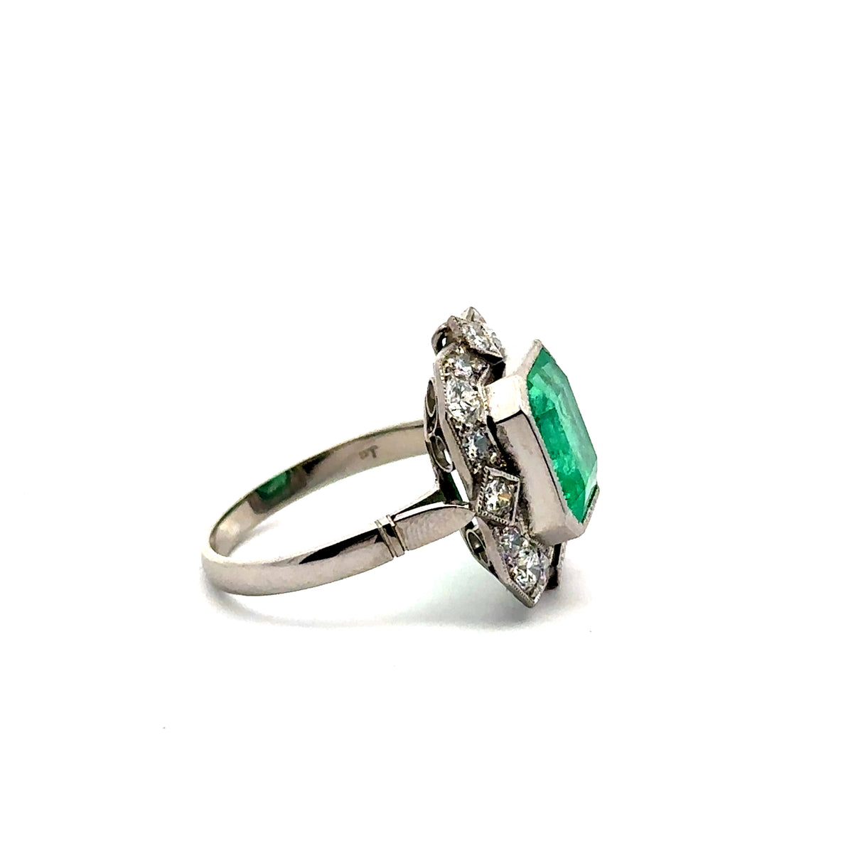 Cocktail Ring in Platinum, Emerald, and Diamonds