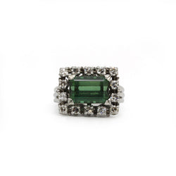 White gold ring with diamonds and Tourmaline