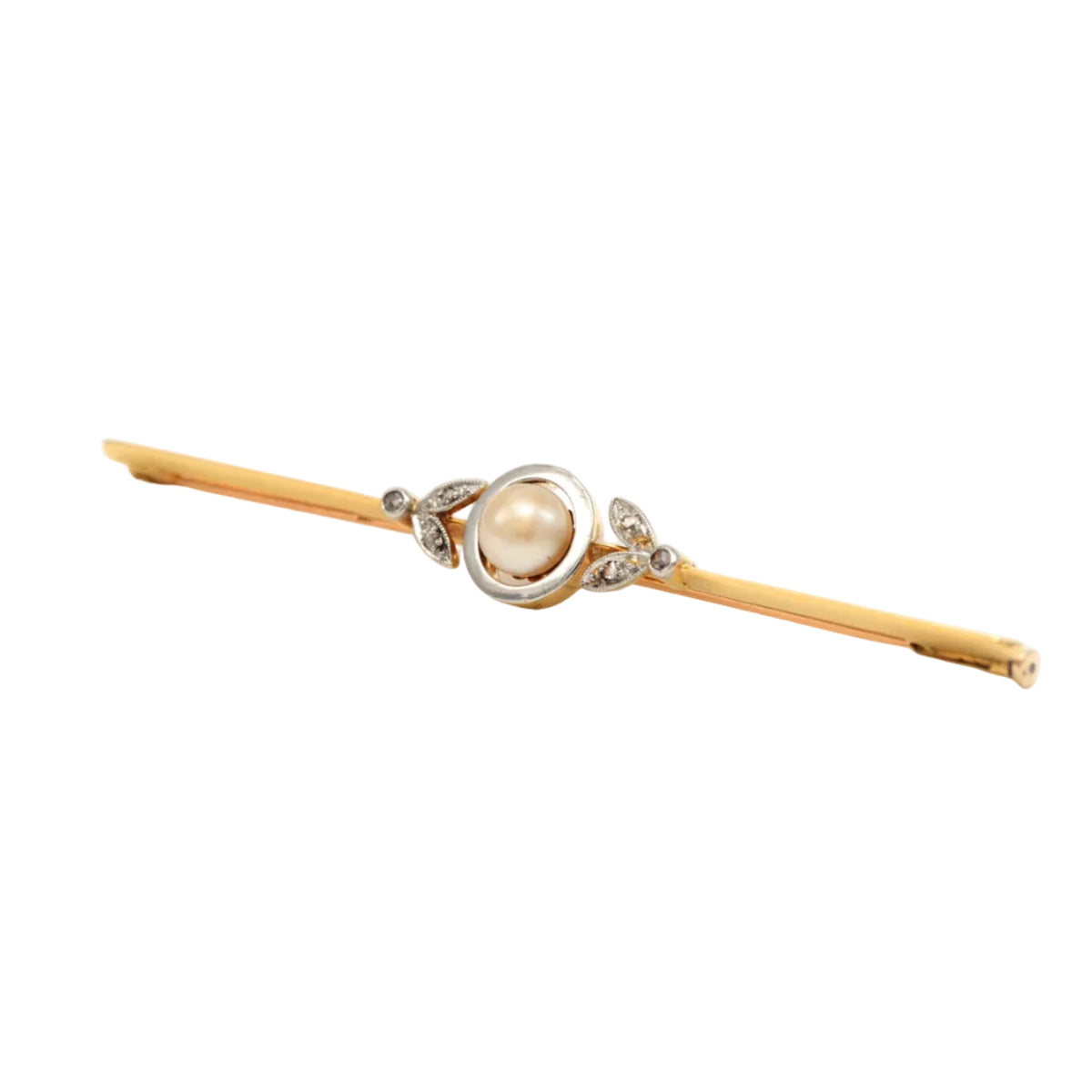 Yellow Gold Brooch with Pearl and Diamonds