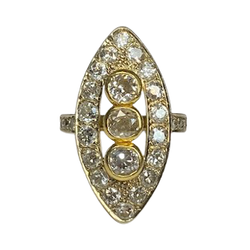 18K Yellow gold Marquise Ring with Diamonds (Size 52)