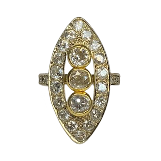 18K Yellow gold Marquise Ring with Diamonds (Size 52)