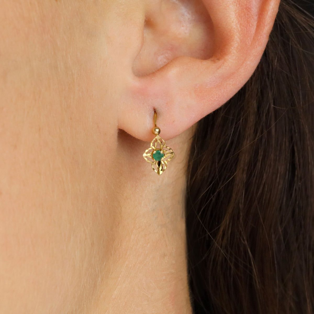 Yellow Gold and Emerald Lever-back Earrings