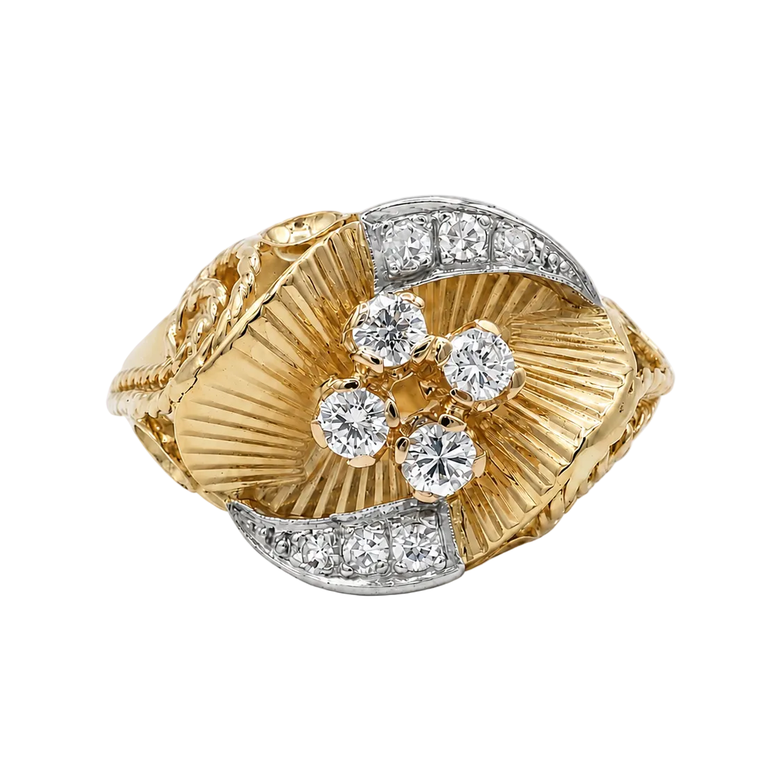 Cocktail Ring in White Gold, Yellow Gold, and Diamonds
