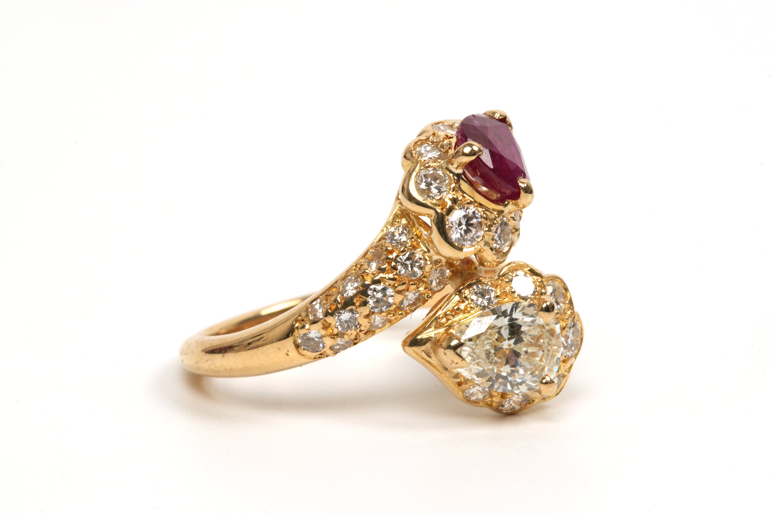 "Toi & Moi" Ring in Yellow Gold, Rubies, and Diamonds