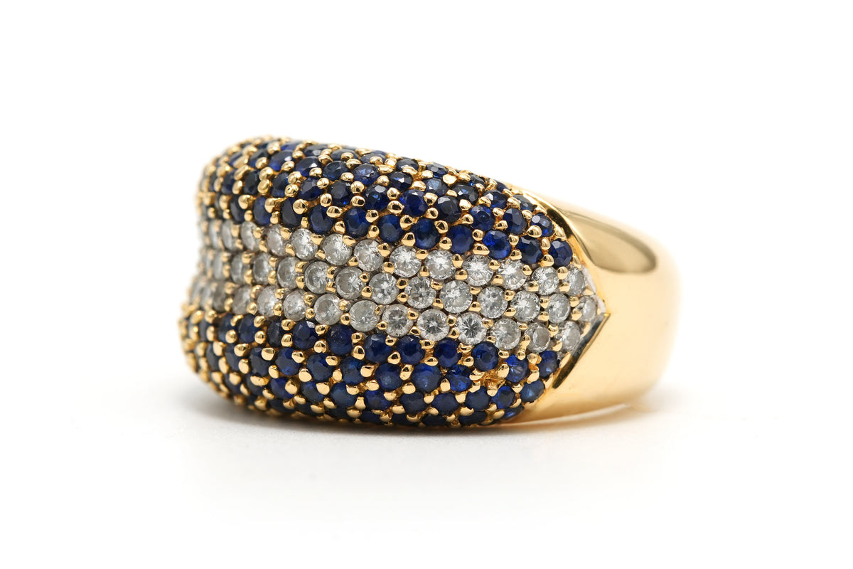 Bague Dôme en or jaune, saphirs et diamants