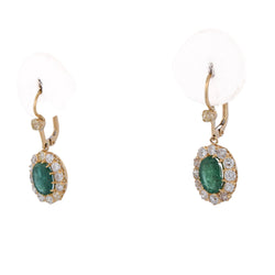 Drop Earrings in Yellow Gold, Emeralds, and Diamonds