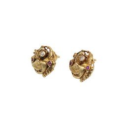 Yellow Gold Earrings with Rubies and Diamonds