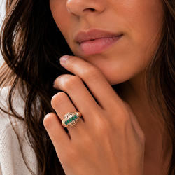 Tank Ring in Rose Gold, Platinum, and Emeralds