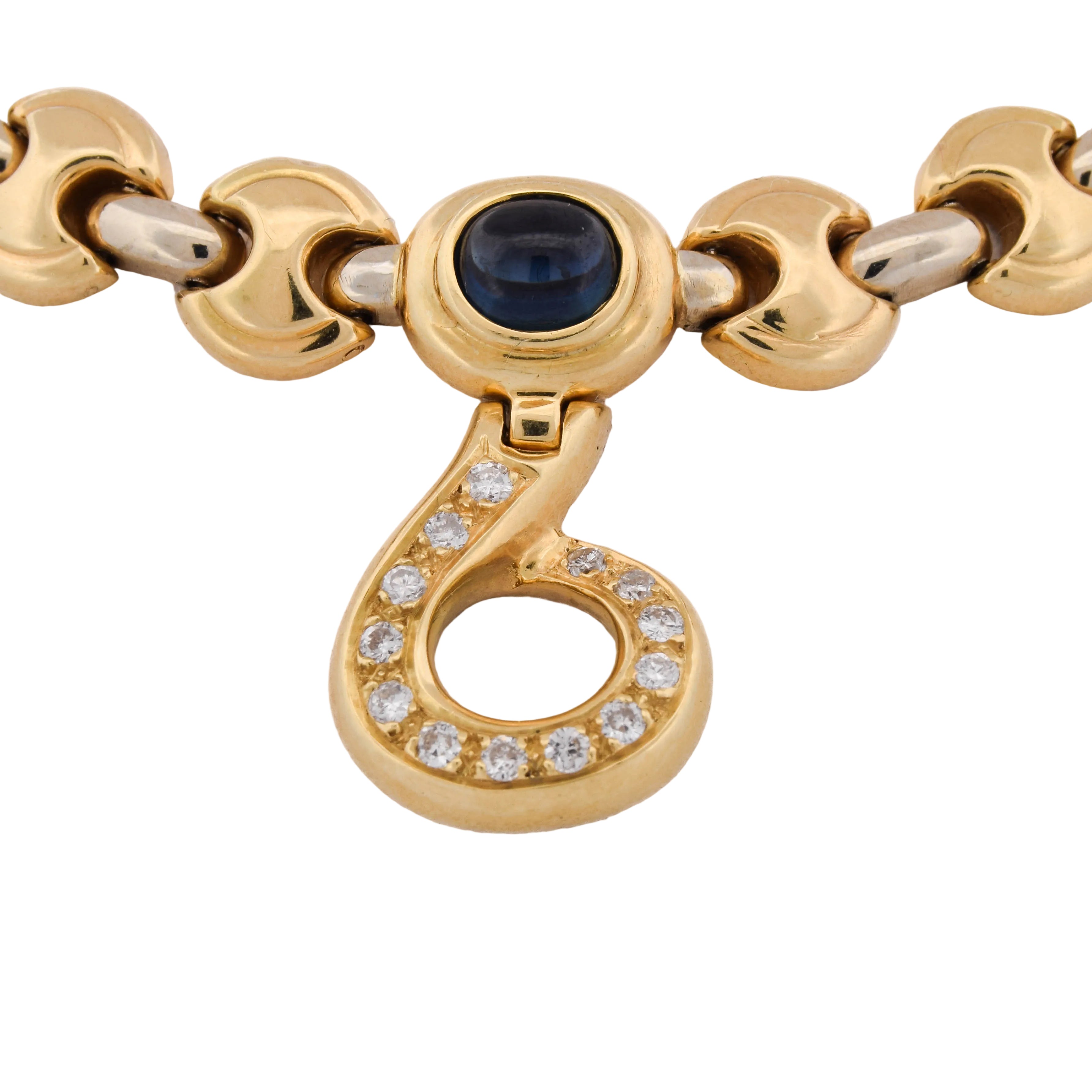 Yellow Gold Necklace with Sapphire and Diamond Pendant