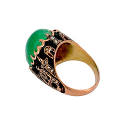 Cocktail Ring in Yellow Gold, Enamel, Emerald, and Diamonds