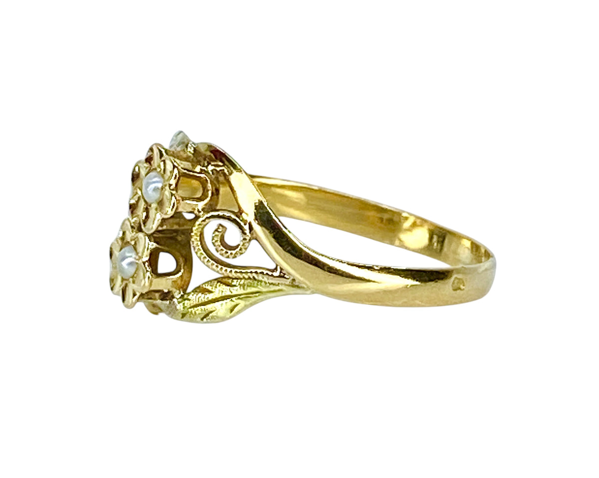 Gold Fleurettes and Cultured pearls Ring