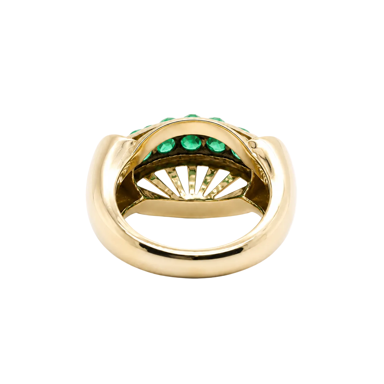 Tank Ring in Rose Gold, Platinum, and Emeralds