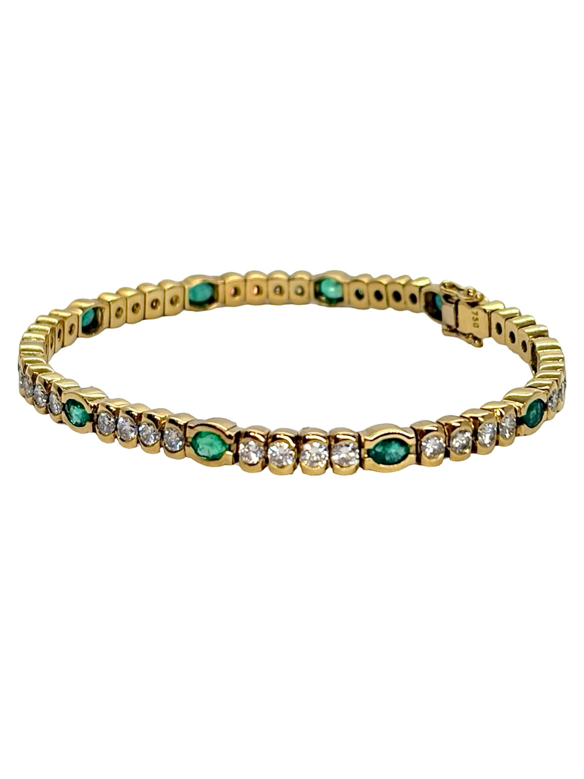 "Ligne" Bracelet in Yellow Gold, Emeralds, and Diamonds