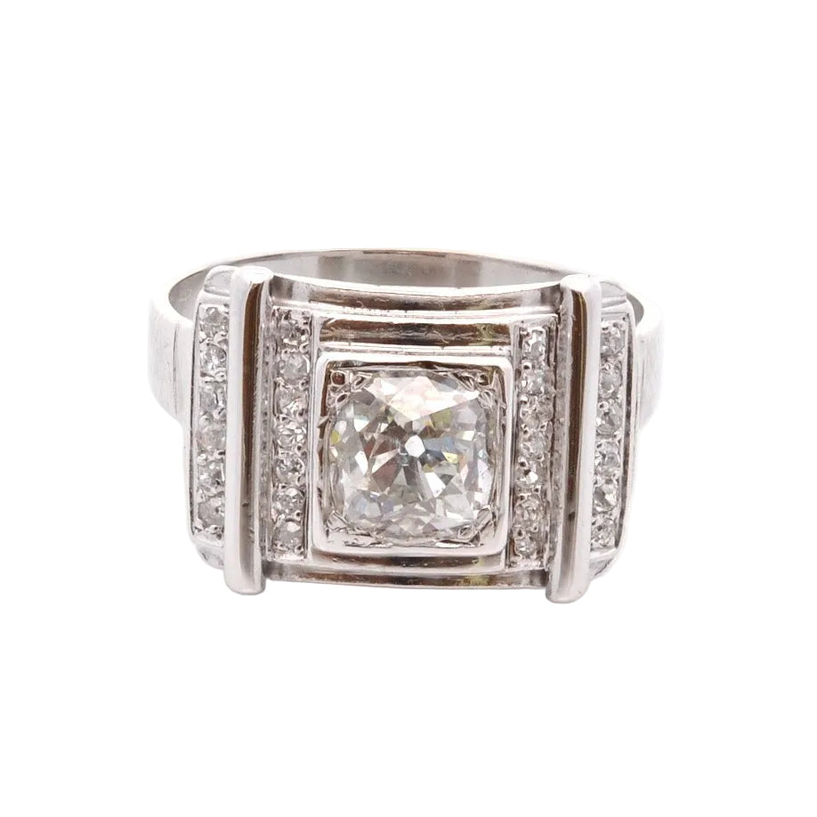 Tank Ring in White Gold and Diamonds