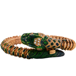 Bracelet en or jaune, émail, rubis et diamants