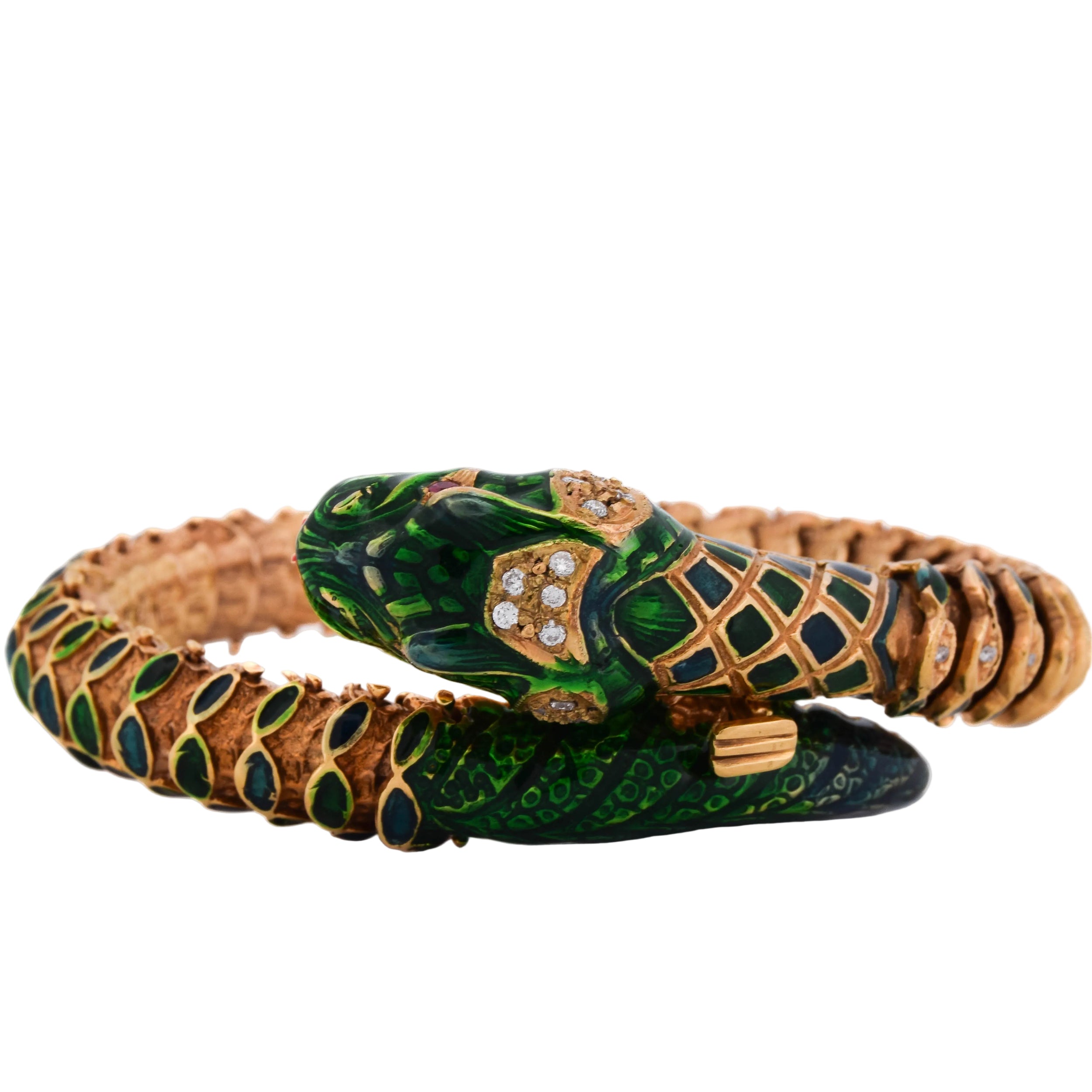 Bracelet en or jaune, émail, rubis et diamants
