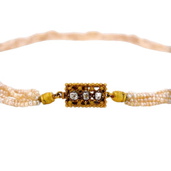 Yellow gold Necklace with Pearls and Diamonds