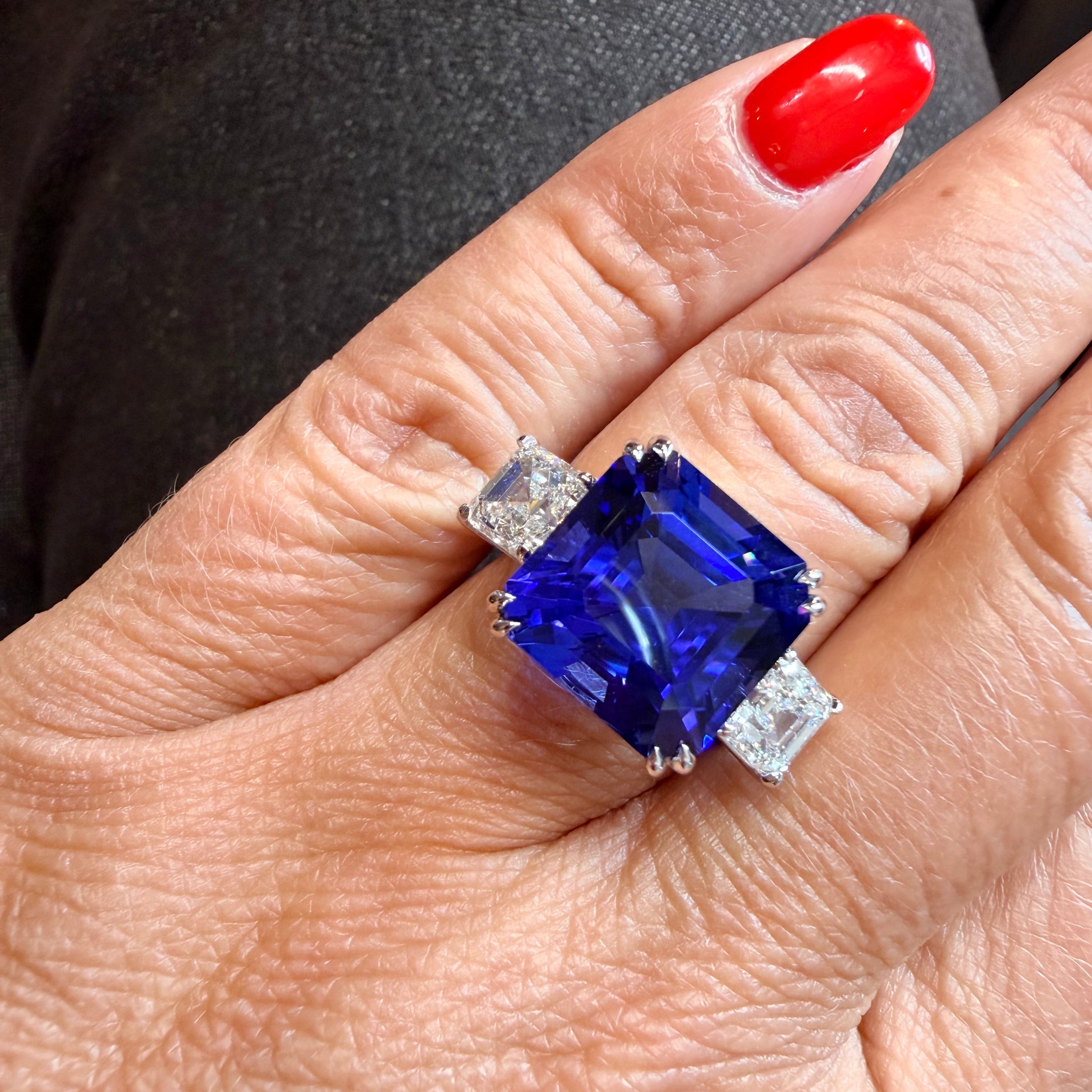 Trilogy Ring in White Gold, Tanzanite, and Diamonds