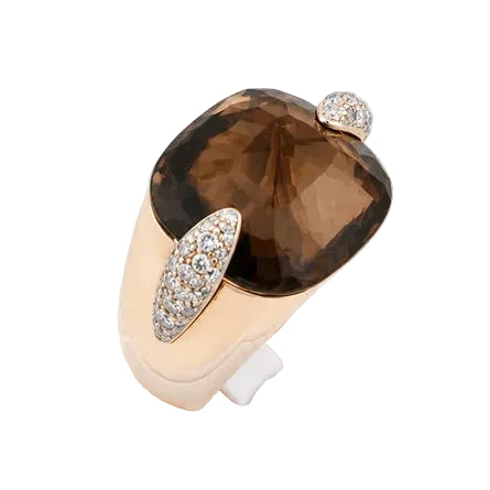 Cocktail Ring in Yellow Gold, Quartz, and Diamonds