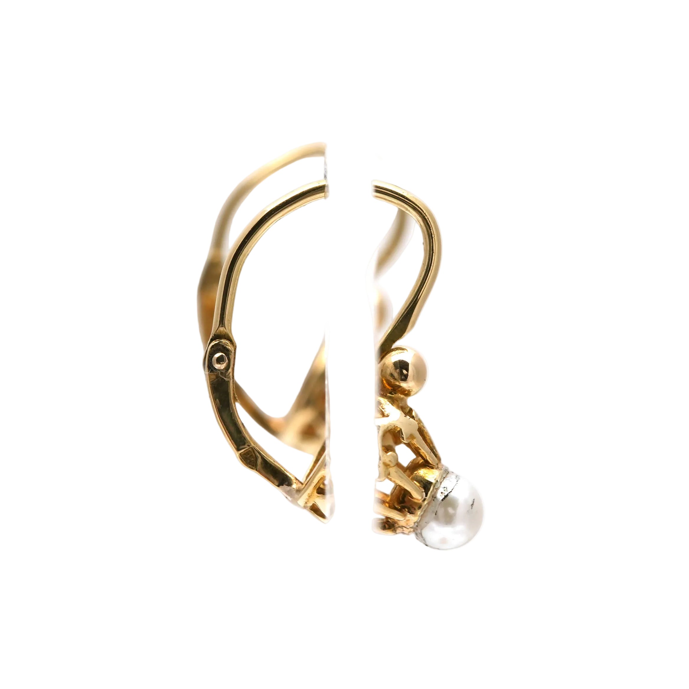 Yellow Gold and Pearl Lever-back Earrings