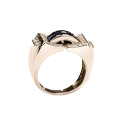 Tank Ring in White gold, Sapphires and Diamonds
