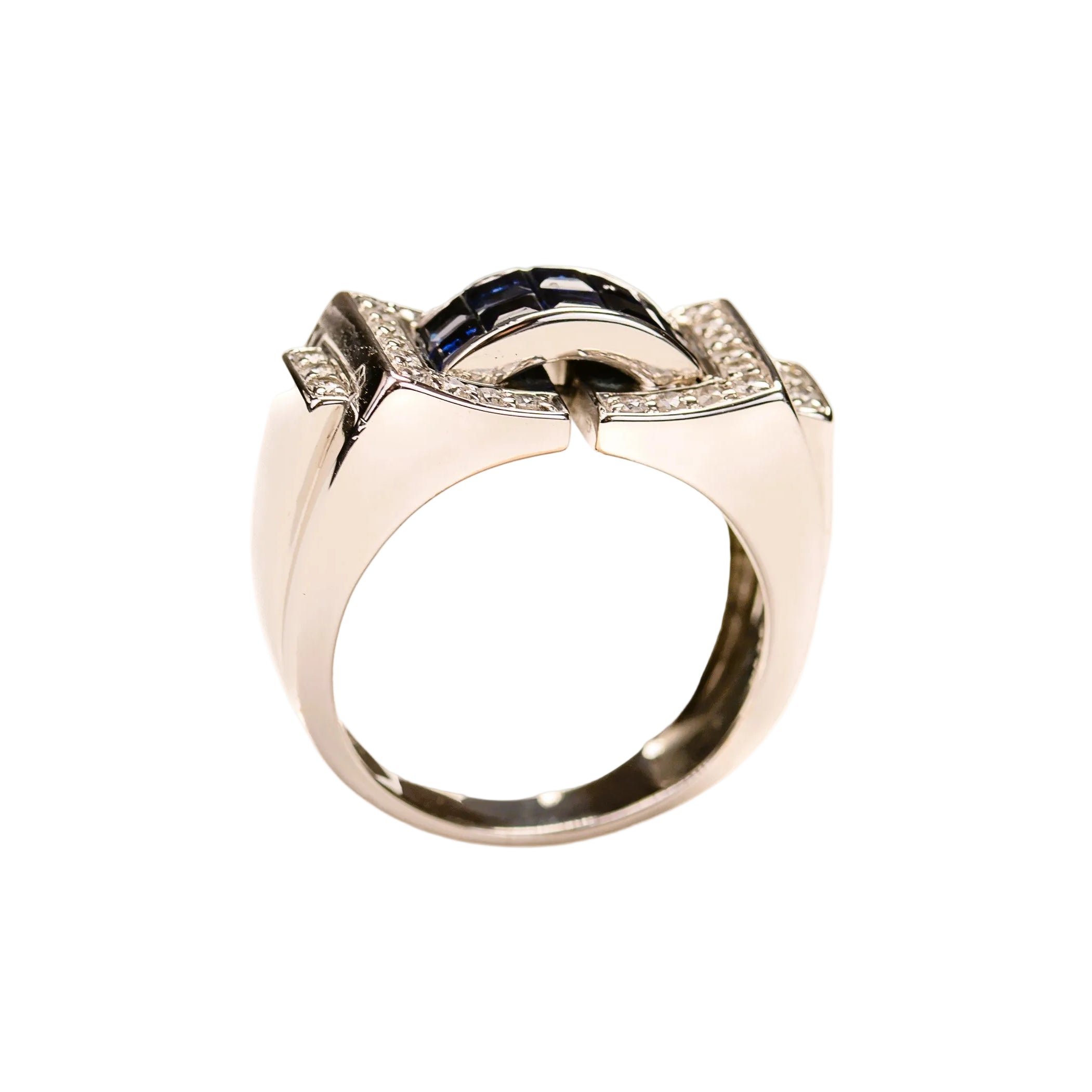 Tank Ring in White gold, Sapphires and Diamonds