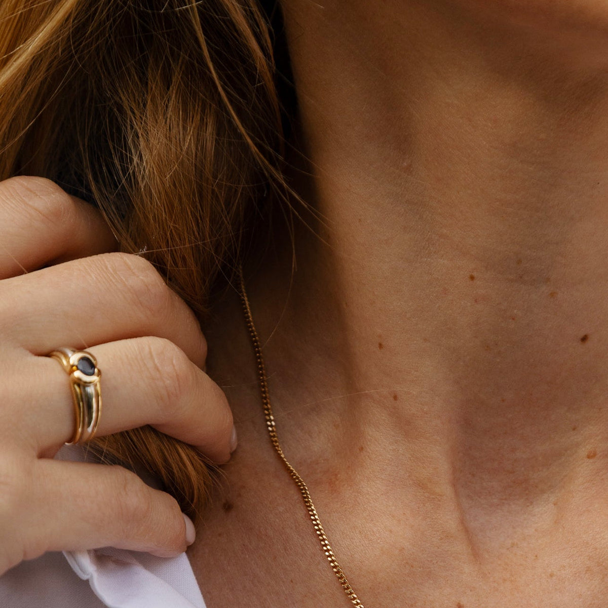 White Gold, Yellow Gold, and Sapphire Bangle Ring