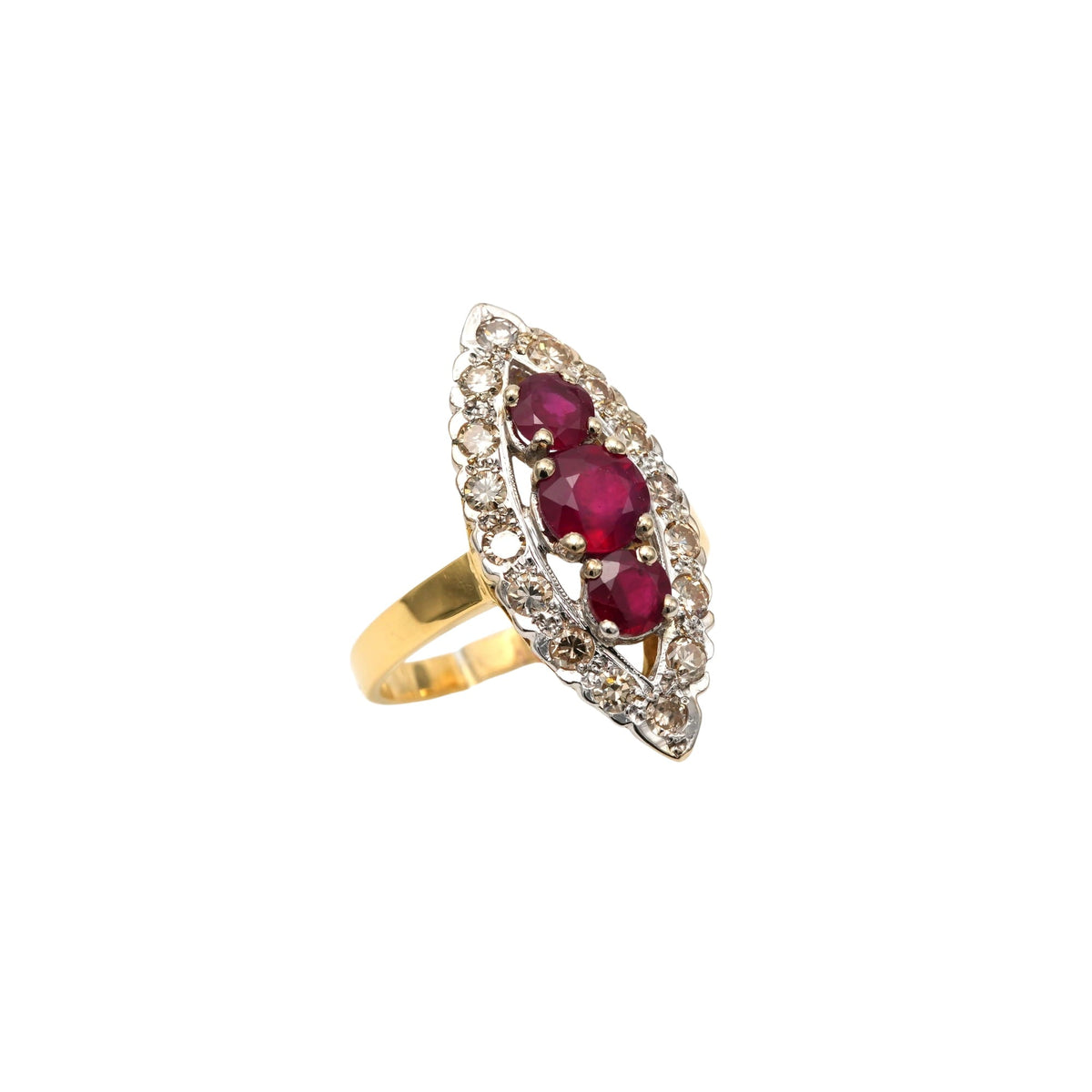 Marquise Ring in White gold, Yellow gold, Rubies, and Diamonds