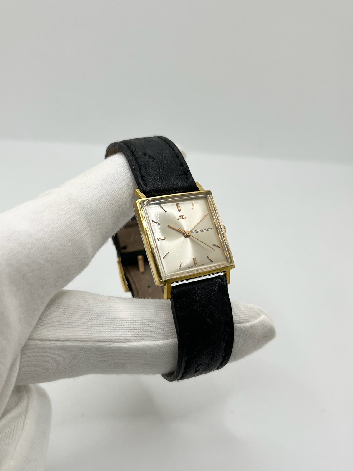 JAEGER-LECOULTRE "Vintage Carrée" Watch in Gold-plated, Silver, Steel, and Leather